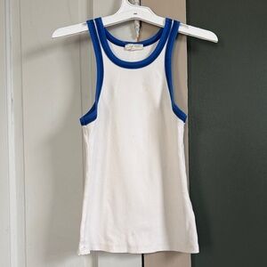Mystree White Tank Top with Blue Accents